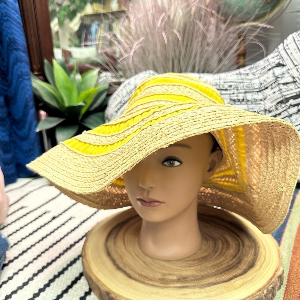 Bettina Italy vintage inspired tan & yellow straw floppy hat in VGUC - Picture 8 of 15